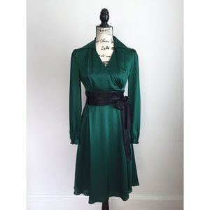 Donna Ricco Green Silk Dress with Pockets